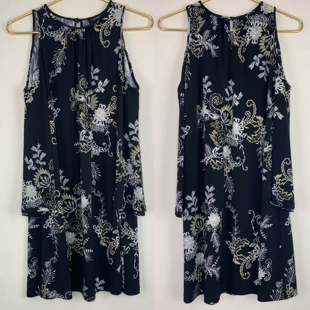 Indication Cold Shoulder Black Floral Dress, XS